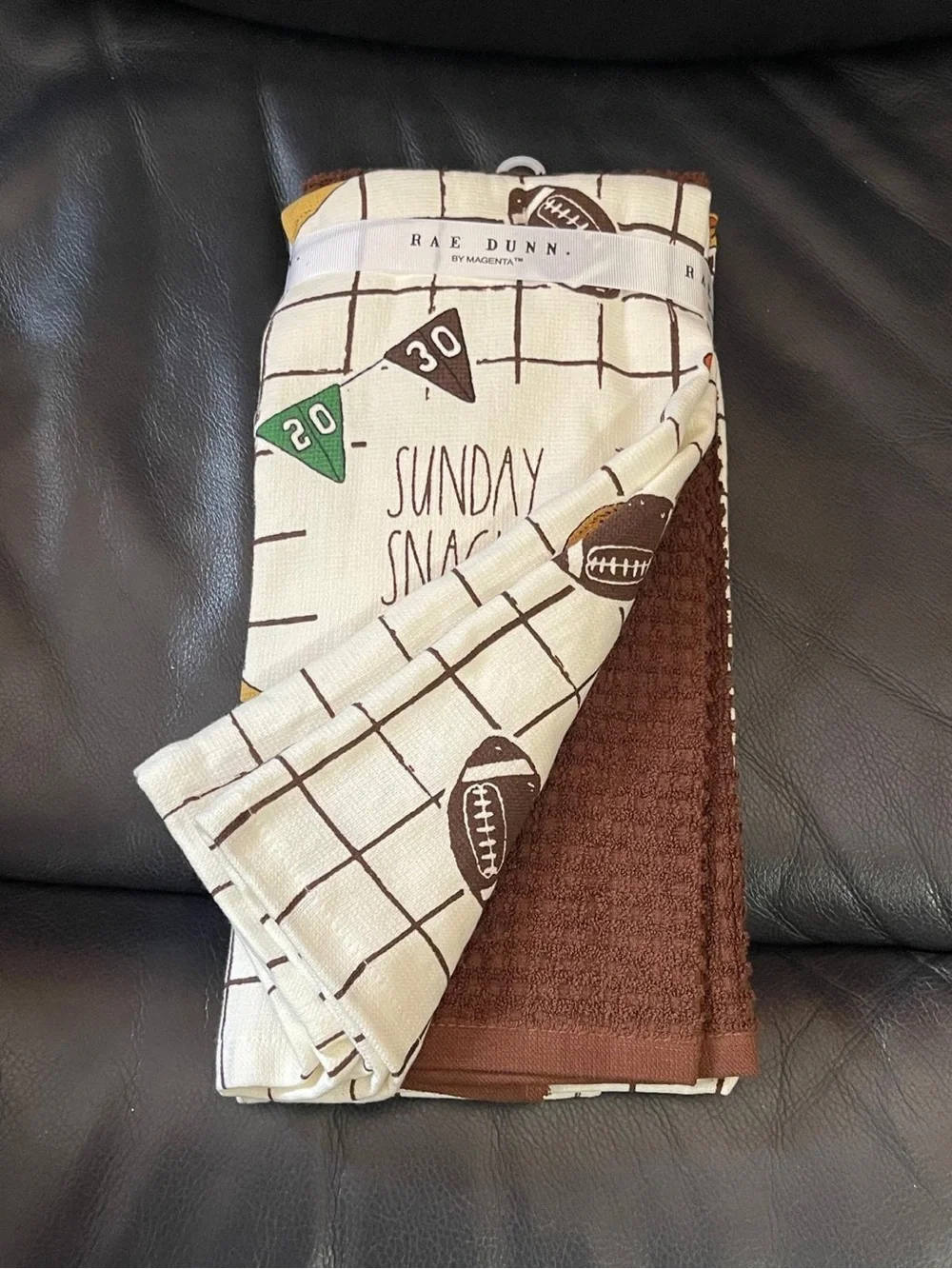 Rae Dunn Football Kitchen Towels, Set of 3 Rae Dunn SUNDAY SNACKS Kitchen Towels